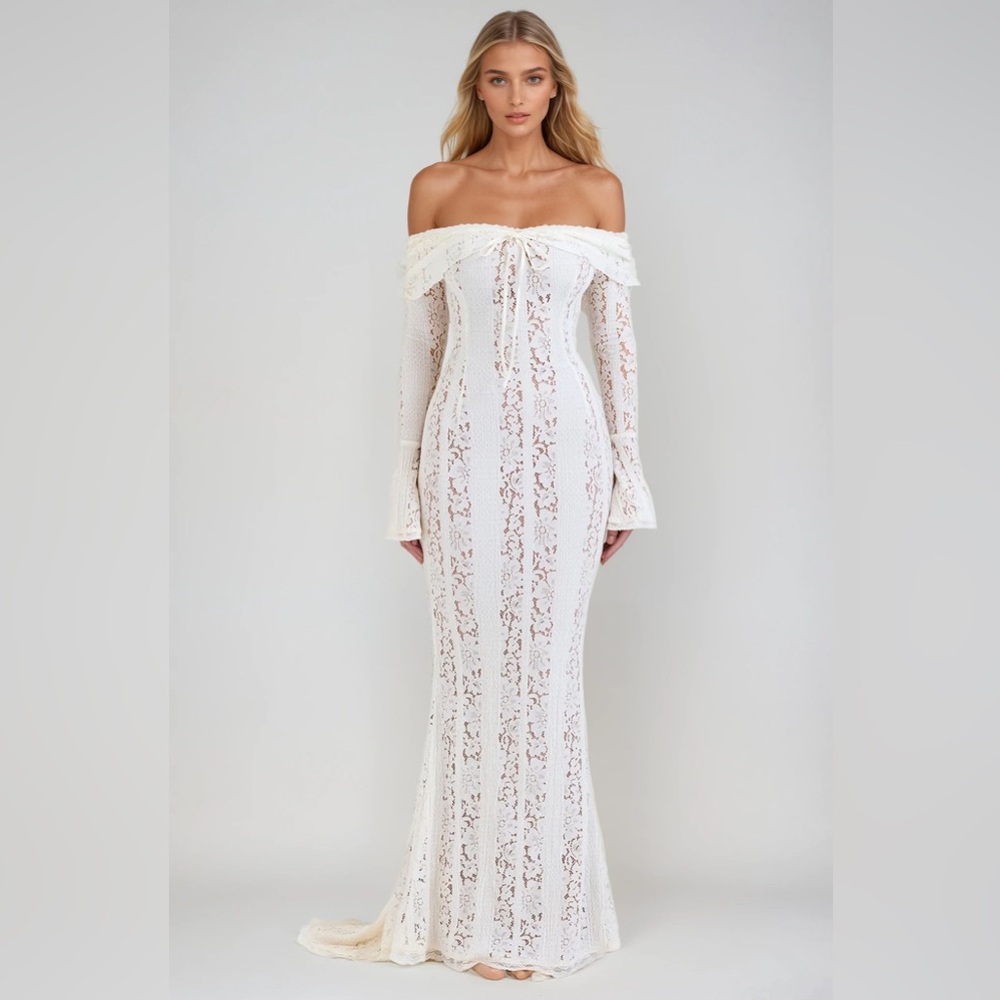KOIR White lace off shoulder gown